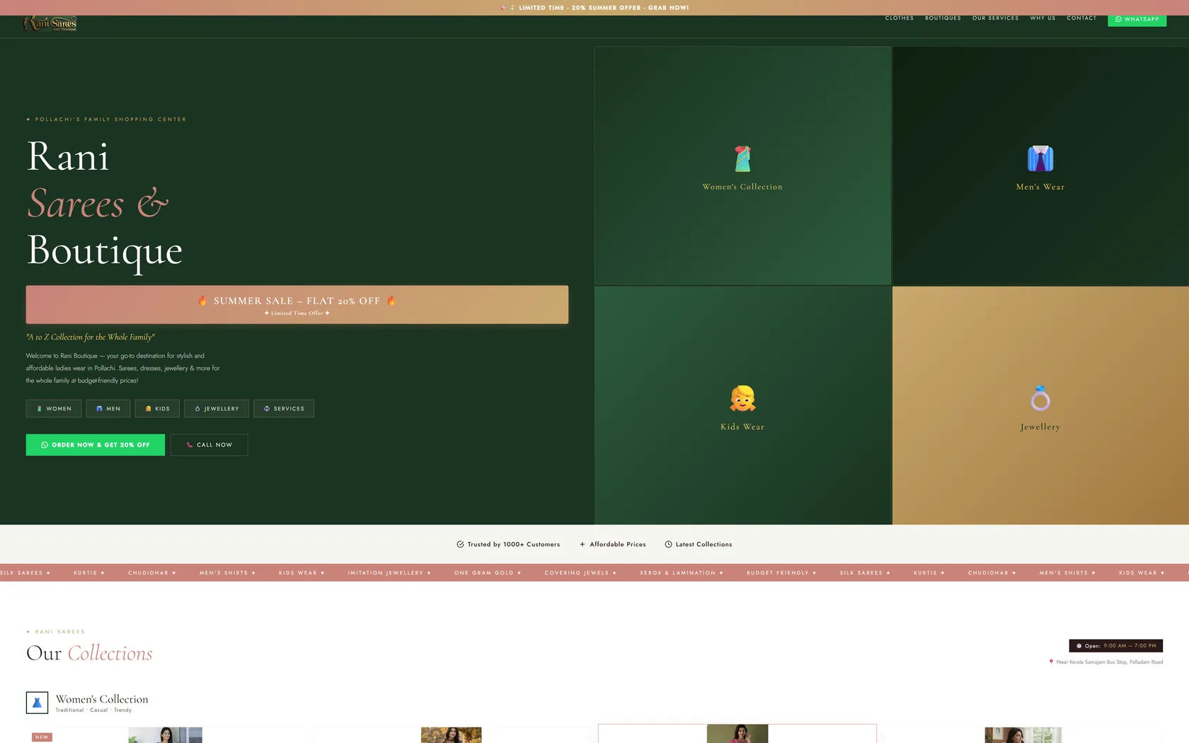 Rani Sarees & Boutique website screenshot